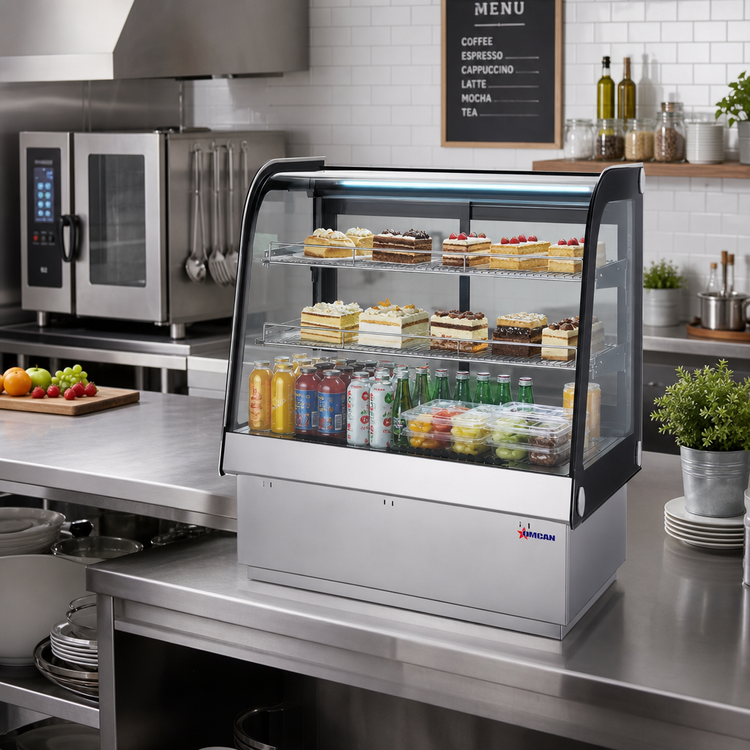 Product image #3 for Omcan Drop-In Curved Glass Refrigerated Showcase, 28-Inch Wide, 3.1 Cu. Ft., Sliding Door