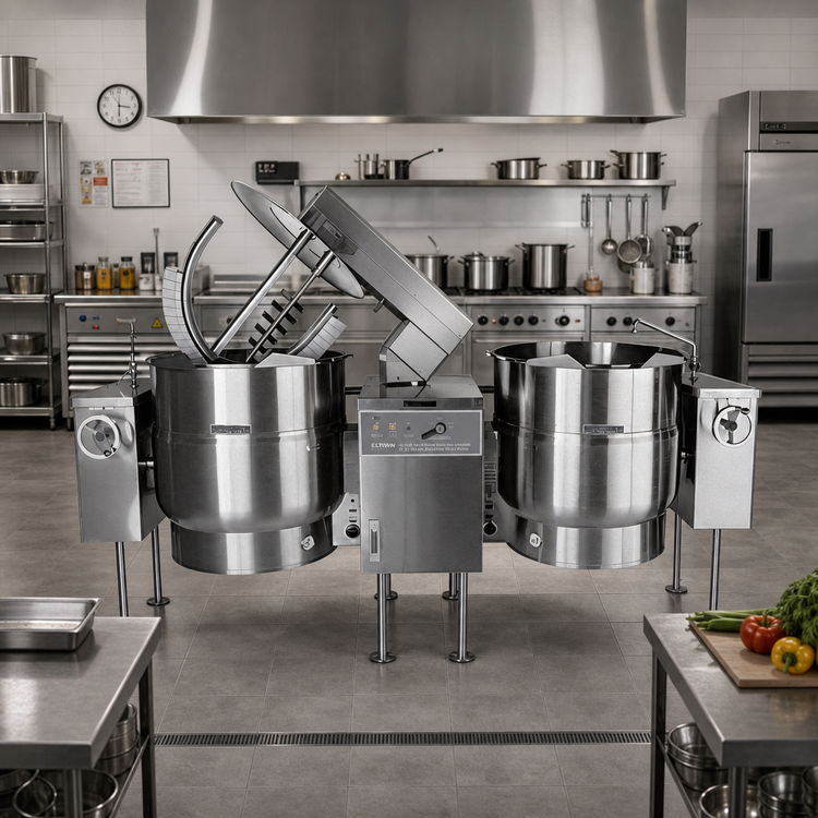 Product image #2 for Crown ELTM-40-2 Electric Twin Tilting 2/3 Steam Jacketed Mixer Kettle, 2x 40 Gallon Capacity