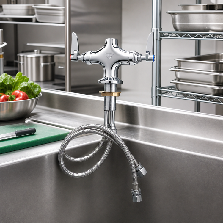 Product image #2 for T&S Brass Double Pantry Deck-Mounted Manual Faucet with Swivel Outlet, Less Nozzle, Low Lead, ADA Compliant