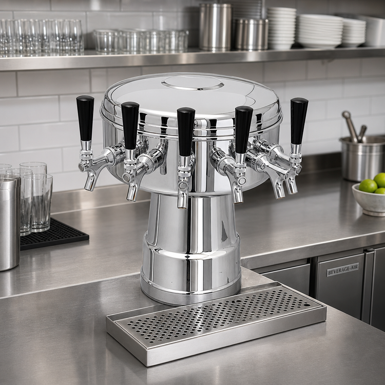 Product image #2 for Glastender 5-Faucet Mushroom Draft Dispensing Tower, Mirror Finish, Air-Cooled Countertop