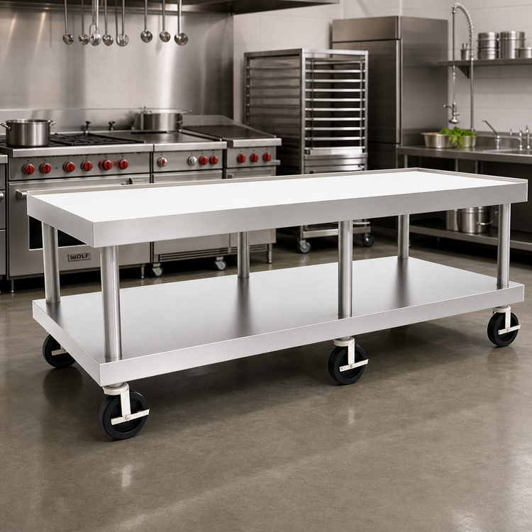 Product image #2 for Wolf 73-Inch x 30-Inch x 24-Inch Stainless Steel Equipment Stand with Marine Edge, Undershelf and Casters