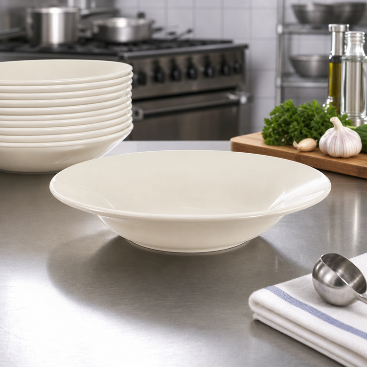 Product image #3 for Crestware Dover White 12 oz. 9-Inch Narrow Rim Vitrified Ceramic Rimmed Soup Bowl