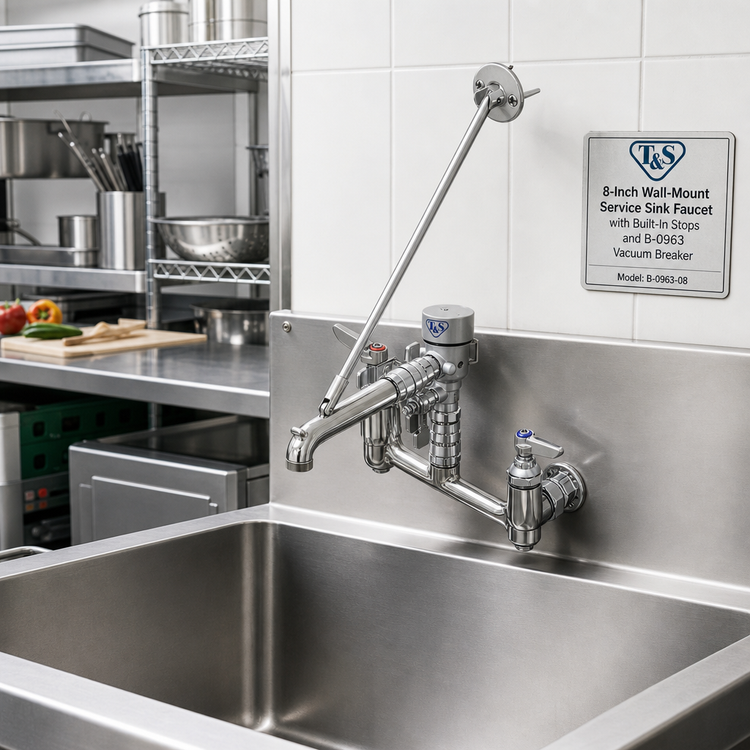 Product image #2 for T&S Brass 8-Inch Wall-Mount Service Sink Faucet with Built-In Stops and B-0963 Vacuum Breaker