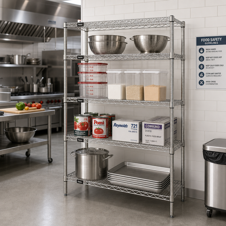Product image #2 for Quantum 60"W x 18"D x 63"H Stationary Wire Shelving Starter Kit, 4-Shelf, 304 Stainless Steel