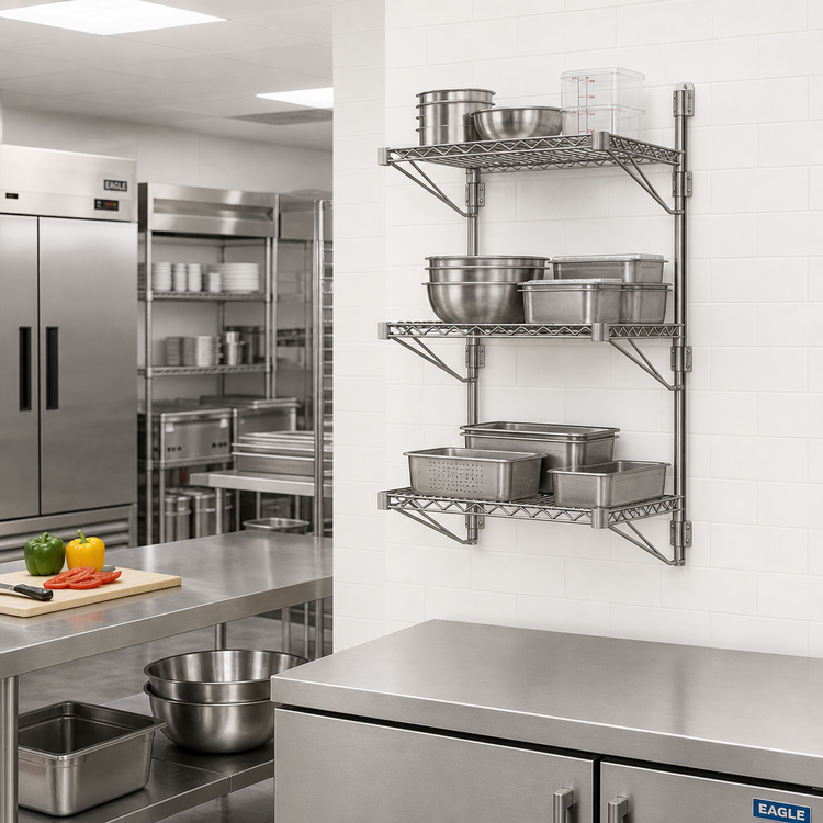 Product image #2 for Eagle Group Adjustable Post Wire Wall Mount End Unit for 14-Inch Shelves, 54-Inch Posts, Stainless Steel