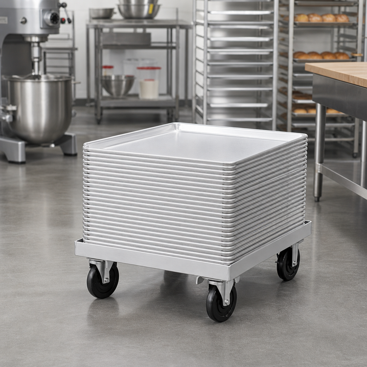 Product image #3 for Channel Manufacturing Aluminum Bun Pan / Dough Box Dolly with 5-Inch Swivel Plate Casters, 100-Pan Capacity