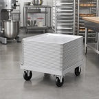 Thumbnail image #3 for Channel Manufacturing BPD Aluminum Bun Pan / Dough Box Dolly, 100-Pan Capacity, 5-Inch Swivel Plate Casters