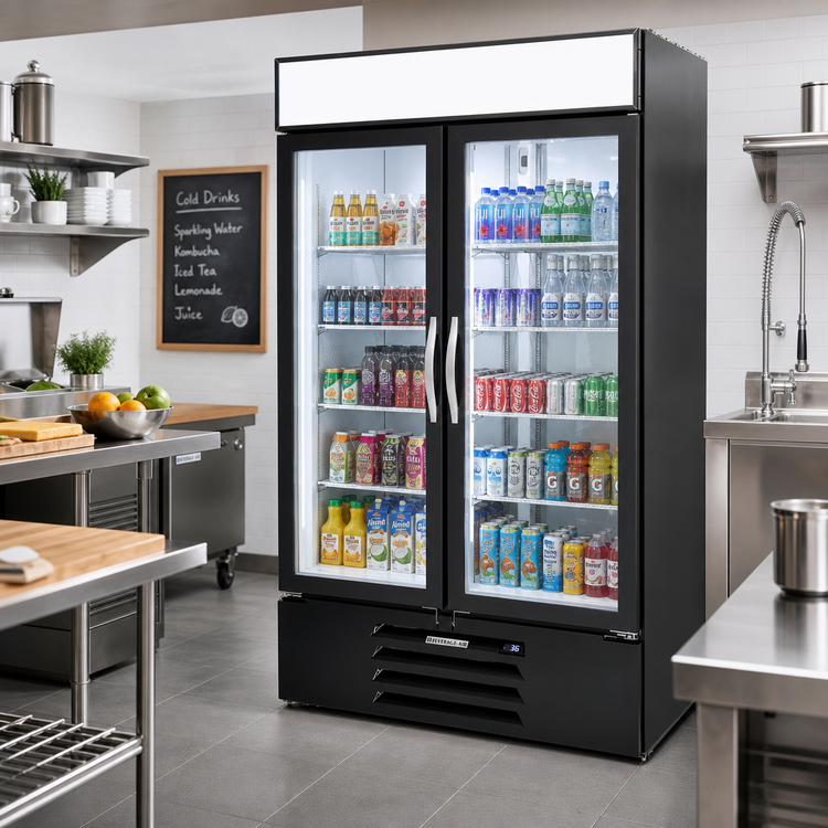 Product image #2 for Beverage-Air MarketMax IQ 47-Inch Two-Section Reach-In Glass Door Refrigerated Merchandiser with Electronic Smart Lock, Black