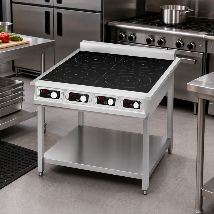 Product image #2 for Eurodib Commercial Four-Zone Induction Cooktop on Legs, 31.2-Inch, 240V, 1-Phase