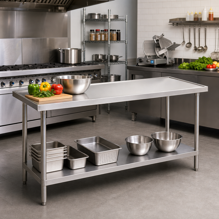 Product image #2 for Advance Tabco 144" x 30" Stainless Steel Work Table with Undershelf and Countertop Edge