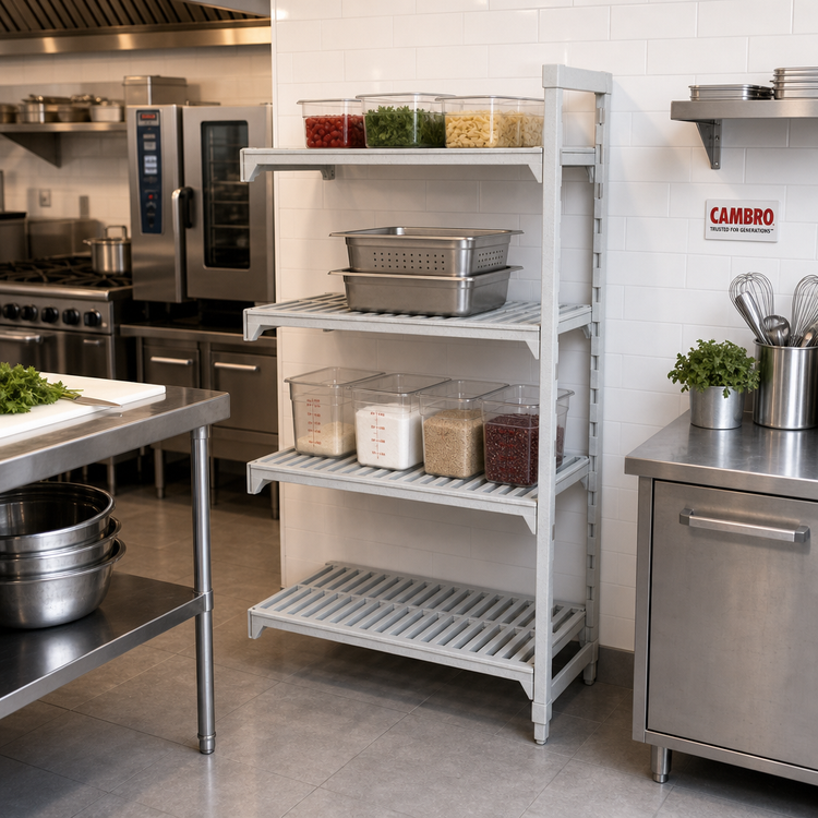 Product image #3 for Cambro Camshelving Premium 24" x 30" x 64" 4-Tier Vented Add-On Polymer Shelving Unit, Speckled Gray