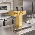 Thumbnail image #2 for Perlick Corporation 3780-2BTF Countertop Air-Cooled Tee Beer Tower, Stainless Steel with Tarnish-Free Brass Finish, 2 Faucets
