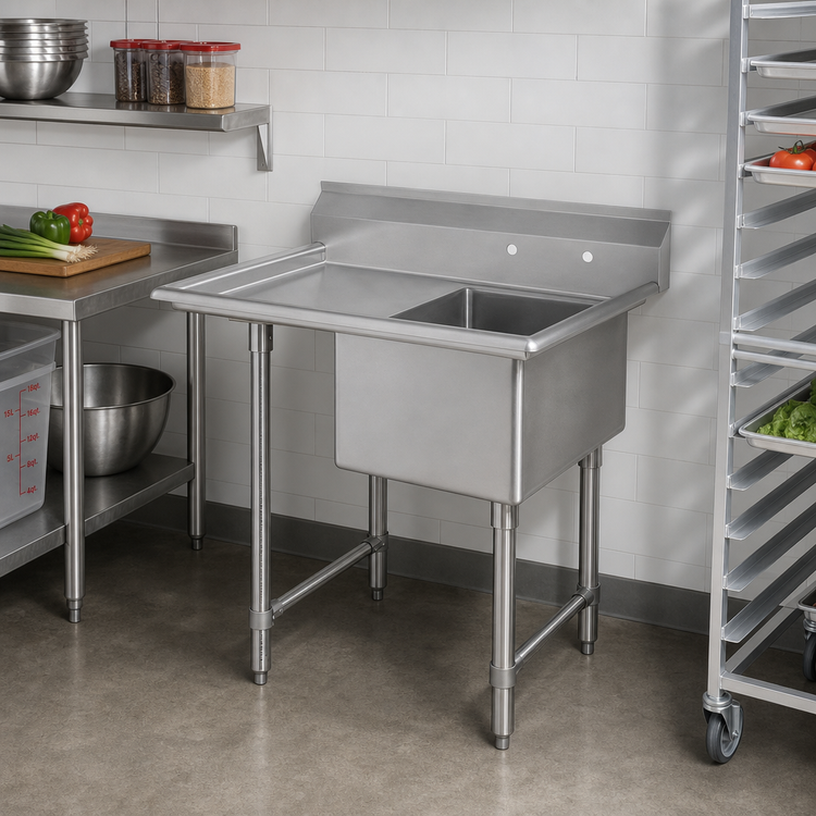 Product image #2 for Elite Heavy Duty 1-Compartment Stainless Steel Sink with Left Drainboard, 44-1/2 x 29-1/2 x 41 Inches