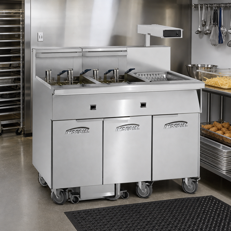Product image #2 for Imperial IFSCB650EU Electric Floor Model 6-Tank Battery Fryer with Built-In Filter System