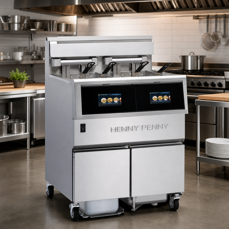 Product image #2 for Henny Penny F5 Electric Open Fryer with Built-In Filtration, 2-Well, 30 lb. Per Vat Floor Model