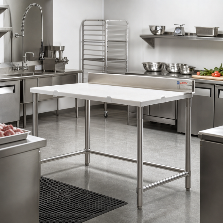Product image #2 for Eagle Group 96-Inch x 36-Inch Poly Top Boning Table with Stainless Steel Base and 4-Inch Backsplash