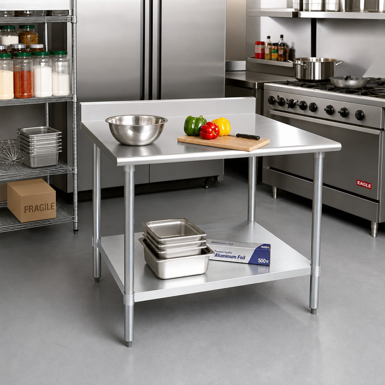 Product image #2 for Eagle Budget Series 30-Inch x 24-Inch 430 Stainless Steel Work Table with 4-1/2-Inch Backsplash and Adjustable Galvanized Undershelf