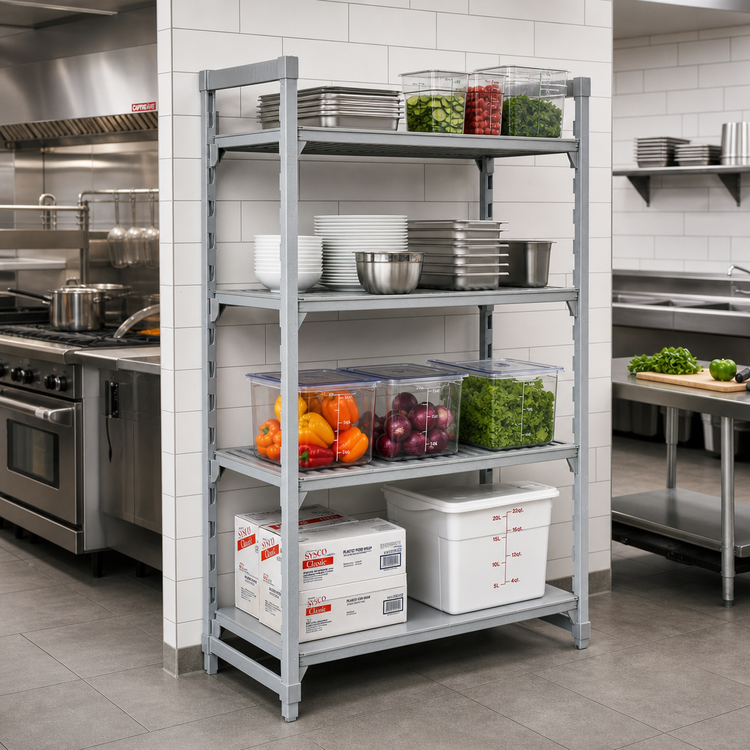 Product image #3 for Cambro Camshelving Premium 24 x 36 x 72-Inch 4-Shelf Vented/Solid Stationary Starter Unit, Speckled Gray