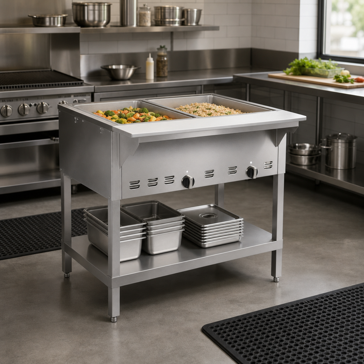 Product image #2 for 2-Well Gas Steam Table with Dry Heat, Open Base, 32-Inch Wide