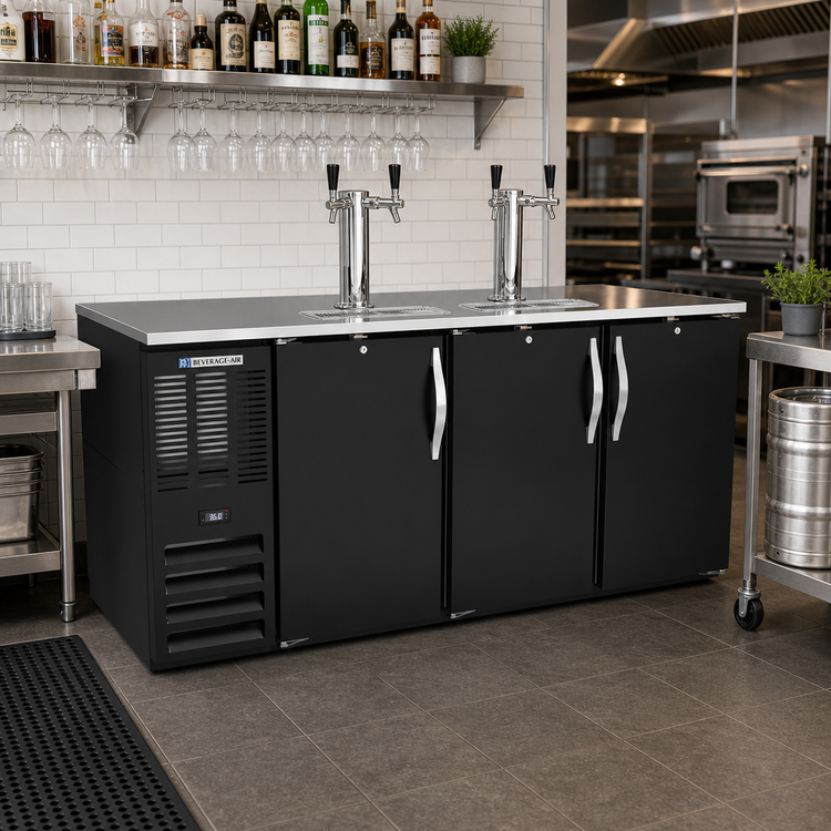 Product image #2 for Beverage-Air 72-Inch 3-Door Direct Draw Beer Dispenser with Dual Faucet Towers, Black Exterior