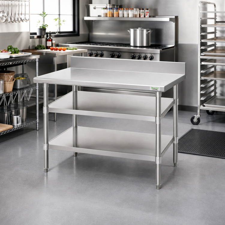 Product image #2 for Adjustable 18-Gauge 304 Stainless Steel Work Table Undershelf, 48 x 24 Inches, for Uni-Lok Hat Channel Frame Tables