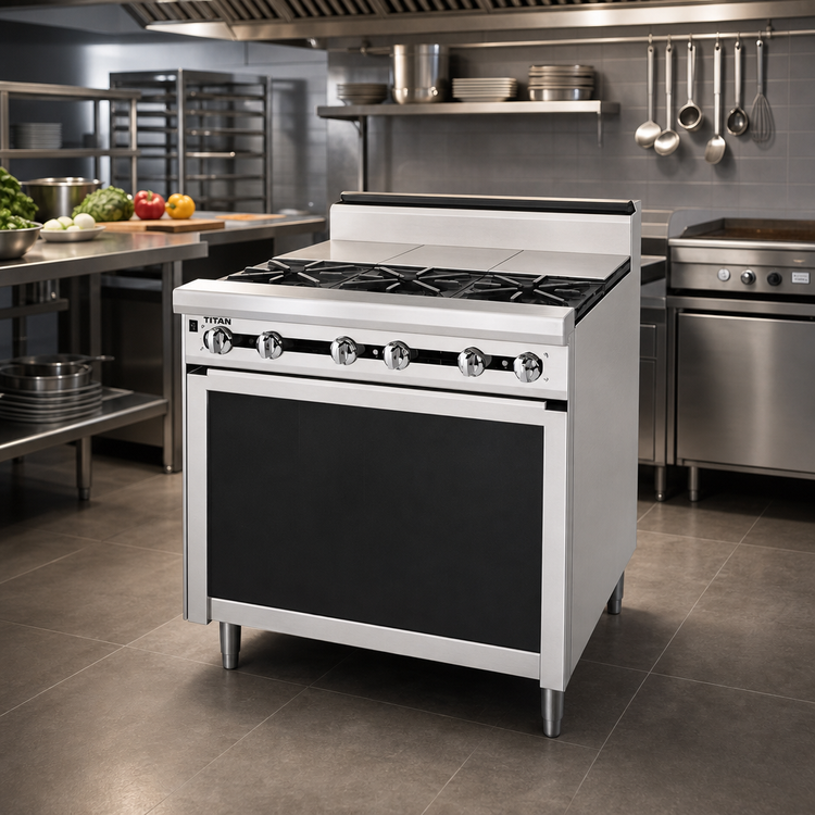 Product image #2 for Titan JTRH-4ST 48-inch Heavy Duty Gas Range with 4 Open Burners and 4 Hot Tops