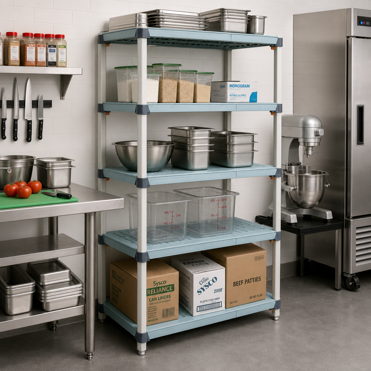 Product image #2 for MetroMax i 30"W x 18"D x 63"H Blue Polymer Stationary Starter Shelving Unit, 4-Shelf