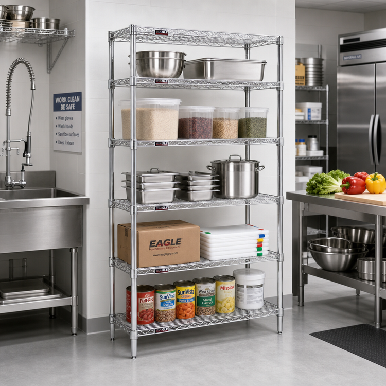Product image #2 for Eagle Group 60" x 18" x 74" 5-Tier Chrome-Plated Stationary Wire Starter Shelving Unit