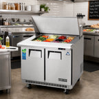 Thumbnail image #2 for Everest Refrigeration EPBSR2 Mega-Top 2-Section Sandwich Prep Table, 12-Pan, Stainless Steel, Rear-Mounted Self-Contained Refrigeration