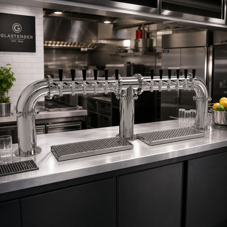 Product image #2 for Glastender Pipe Bridge Countertop Draft Dispensing Tower, 12 Faucets, Glycol-Cooled, Mirror Finish