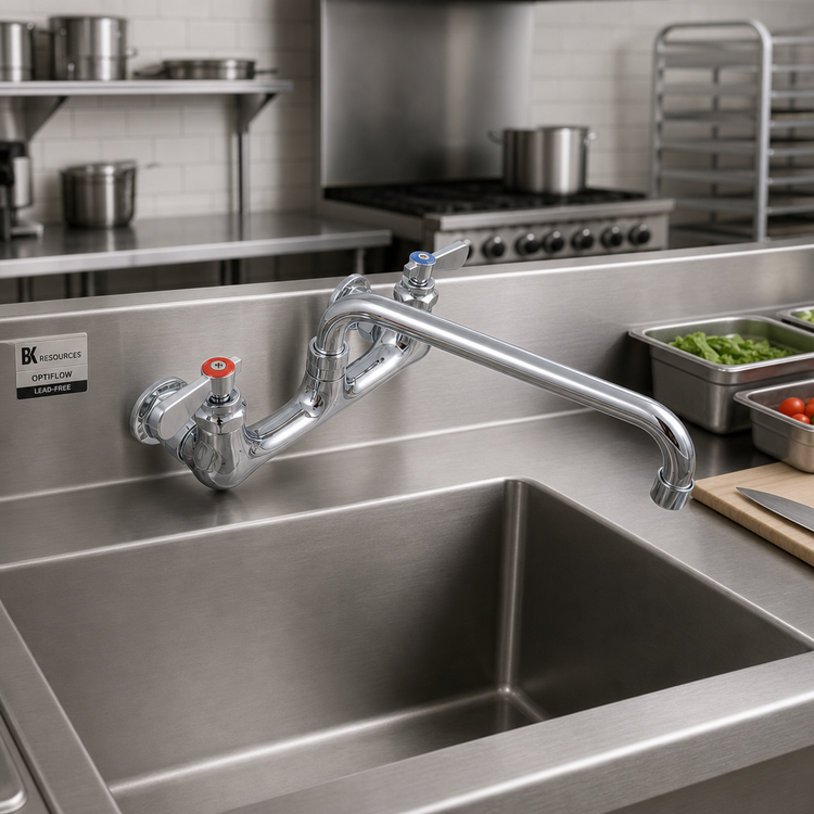 Product image #2 for BK Resources OptiFlow Lead-Free Heavy Duty Splash-Mounted Faucet with 16-Inch Swing Spout