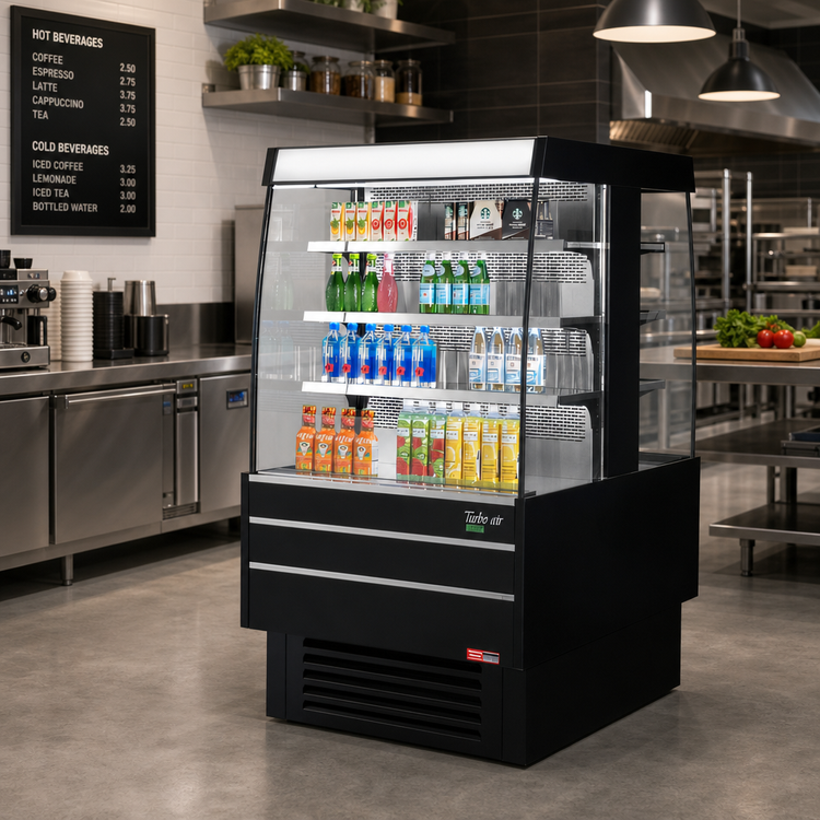 Product image #2 for Turbo Air 38-5/8 Inch Wide Island Display Self-Serve Refrigerated Merchandiser, 14.4 Cu. Ft., Black, 220V