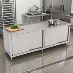 Thumbnail image #2 for John Boos 4CS6R1.5-36108 Enclosed Stainless Steel Work Table with Sliding Doors, 108 x 36 Inch, 16-Gauge 300 Series Top, 1-1/2-Inch Rear Up-Turn