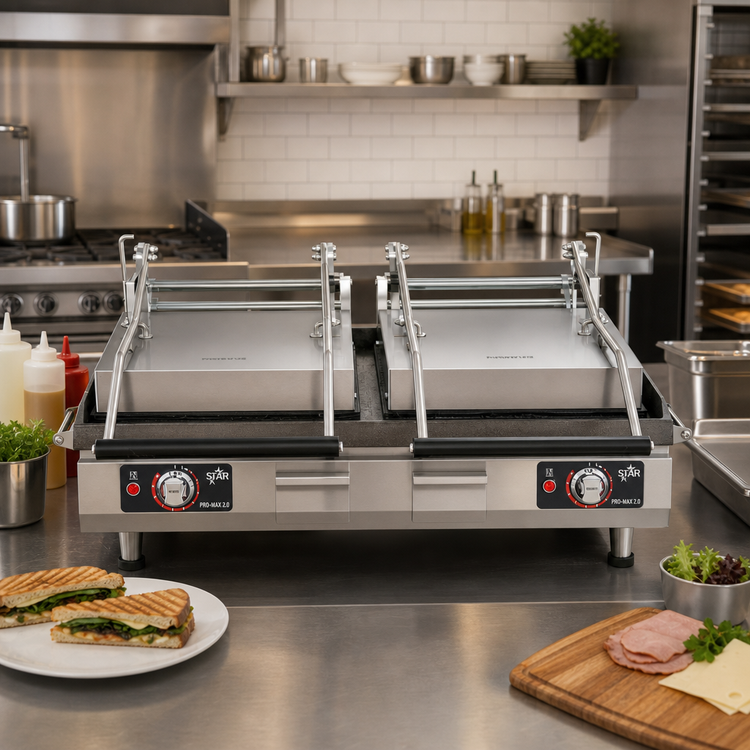Product image #2 for Star Pro-Max 2.0 28-Inch Countertop Commercial Panini Sandwich Grill with Grooved Cast Iron Platens and Digital Timer