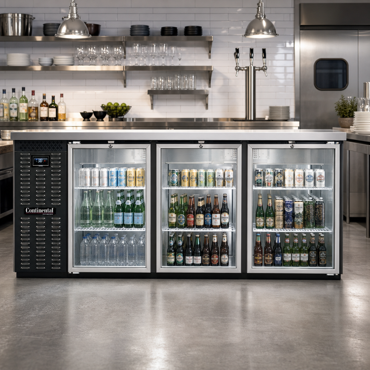 Product image #2 for Continental Refrigerator BB69NGDPT 69" Four-Glass Door Pass-Thru Refrigerated Back Bar Cooler