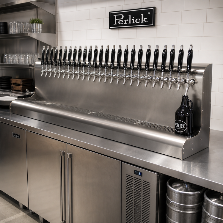 Product image #2 for Perlick 23-Faucet Glycol-Cooled Wall-Mount Modular Draft Beer Dispensing Tower, Stainless Steel, 69 Inch