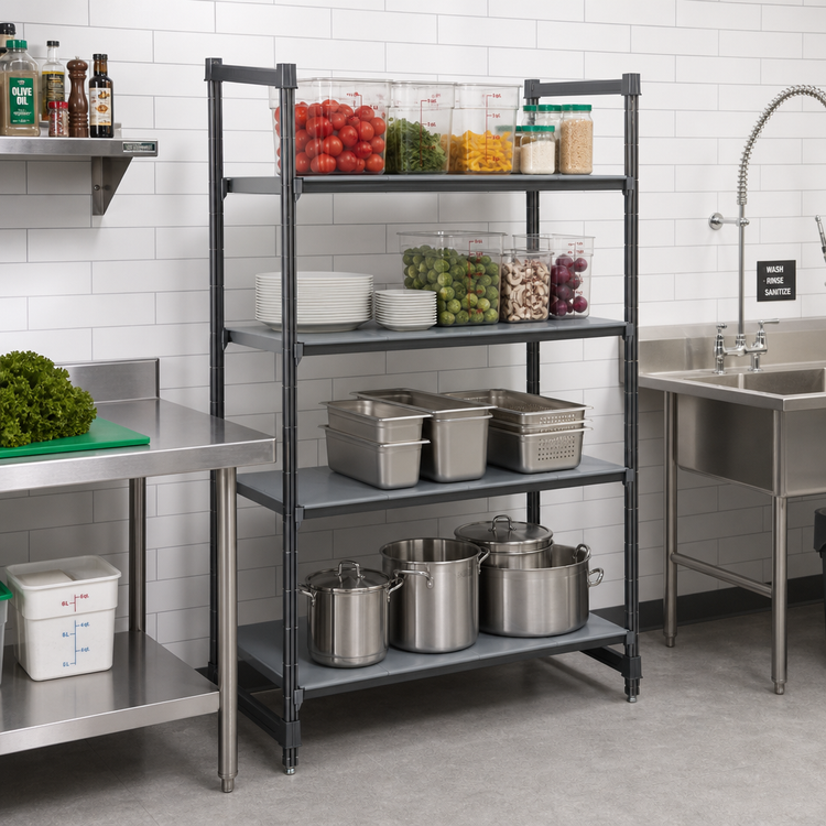 Product image #2 for Cambro Camshelving Basics Plus Solid Stationary Starter Unit, 4-Tier, 21 x 42 x 72 Inches, Brushed Graphite