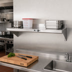 Thumbnail image #2 for John Boos BHS1630-14/304 Wall-Mounted Stainless Steel Shelf, 30"W x 16"D, 14-Gauge 300 Series, Satin Finish