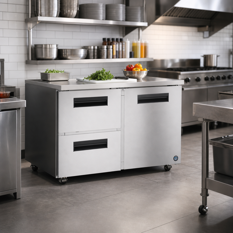 Product image #2 for Hoshizaki Steelheart 48-Inch Two-Section Undercounter Freezer with 2 Drawers and Solid Door, 12 Cu. Ft.