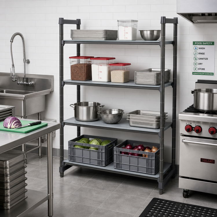 Product image #2 for Cambro Camshelving Basics Plus 4-Tier Stationary Solid Polymer Shelving Starter Unit, 21 x 48 x 72 Inches