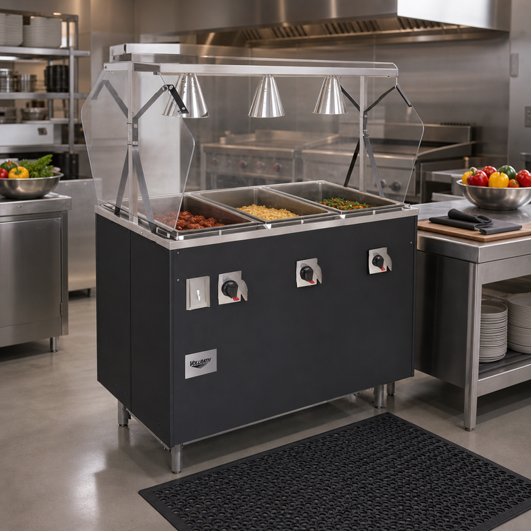 Product image #2 for Vollrath 2-Series Affordable Portable 3-Well Hot Food Station with Buffet Breath Guard and Lights