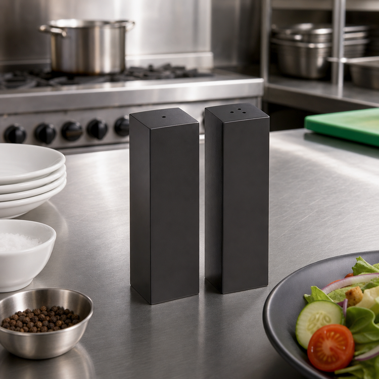 Product image #2 for American Metalcraft 3 oz. Stainless Steel Salt and Pepper Shaker Set with Satin Black Finish
