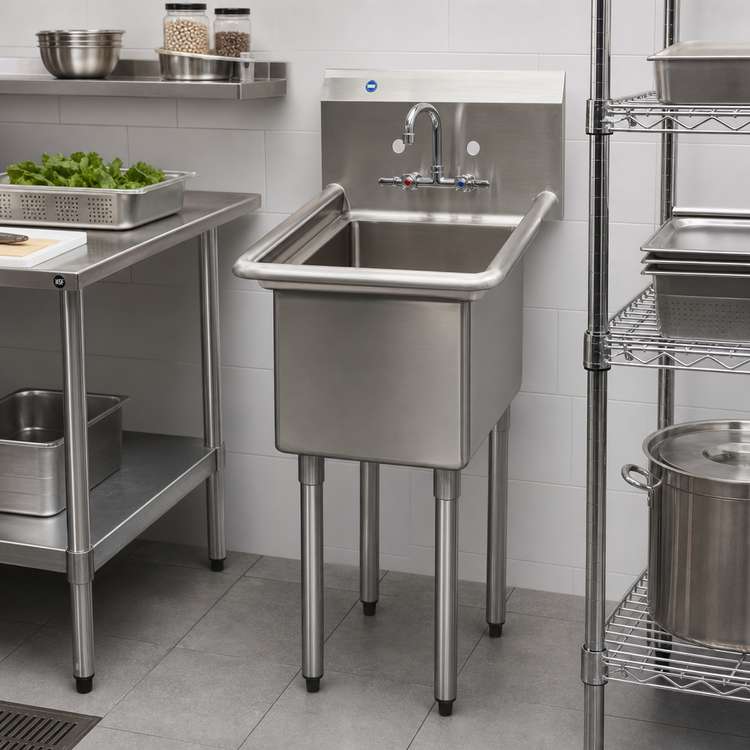Product image #2 for Serv-Ware 1-Bowl Economy Sink, 18 x 18 x 14-Inch Bowl, 304 Stainless Steel
