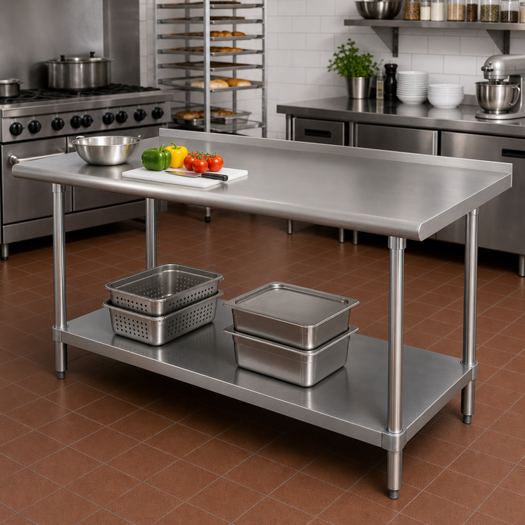 Product image #2 for Advance Tabco 108" x 24" 430 Stainless Steel Work Table with Rear Up-Turn and Adjustable Undershelf
