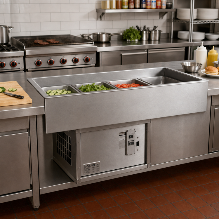 Product image #2 for Atlas Metal RMX-3 Remote Refrigerated 3-Pan Full-Size Cold Well Drop-In Unit, 3-Inch Recessed Top
