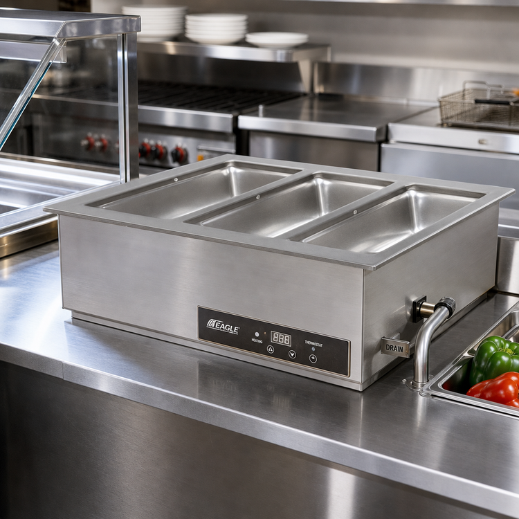 Product image #2 for Eagle Group SGDI-3-240T-D 3-Pan Drop-In Electric Hot Food Well Unit, Wet/Dry, With Drain, 240V