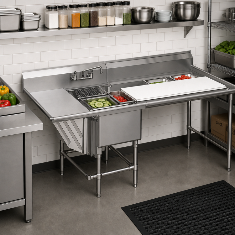 Product image #2 for Spec-Master FNP Series 1-Compartment Stainless Steel Commercial Prep Sink with Left Drainboard and Prep Area