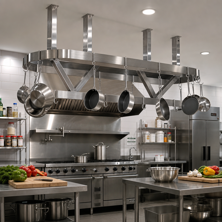 Product image #2 for Advance Tabco SC-60 Ceiling-Mounted Triple-Bar Stainless Steel Pot Rack, 60 Inch W x 22 Inch D