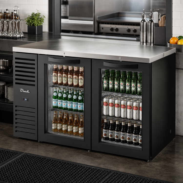 Product image #2 for True Premier Bar 60-Inch Pass-Thru 2-Section Refrigerated Back Bar Cooler with 4 Glass Doors