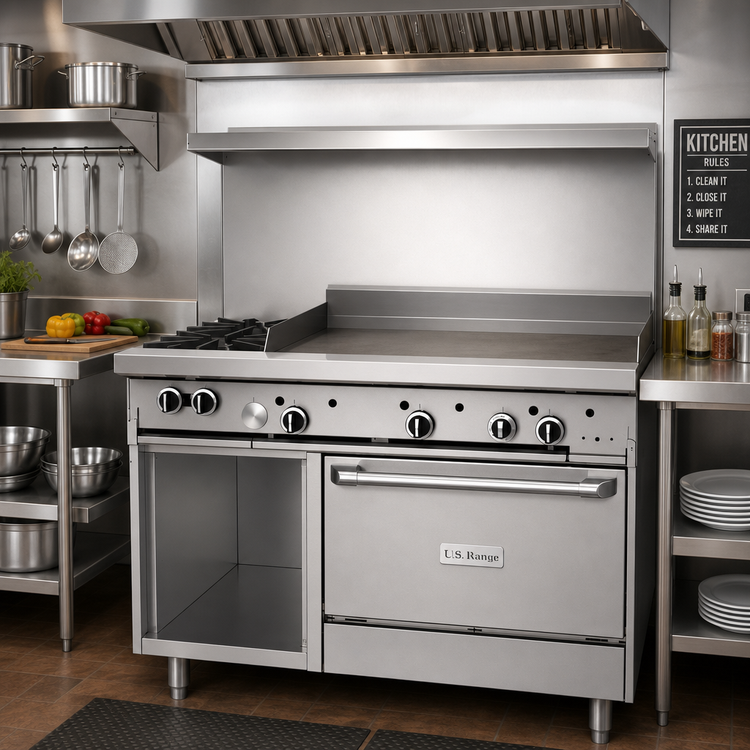Product image #2 for US Range U48-2G36RS 48-Inch Gas Restaurant Range with 2 Open Burners, 36-Inch Griddle and Standard Oven